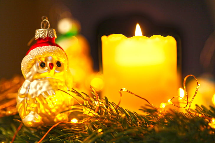 Božić, dekoracija, romantična, sova, svijeća, raspoloženje, Došašće