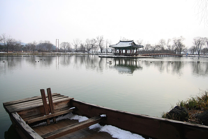 grant, palace of the south china sea, ferry boat, lake, poyongjeong, belvedere, snow
