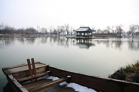 Beca, Palacio del mar de china del sur, Ferry barco, Lago, poyongjeong, Belvedere, nieve