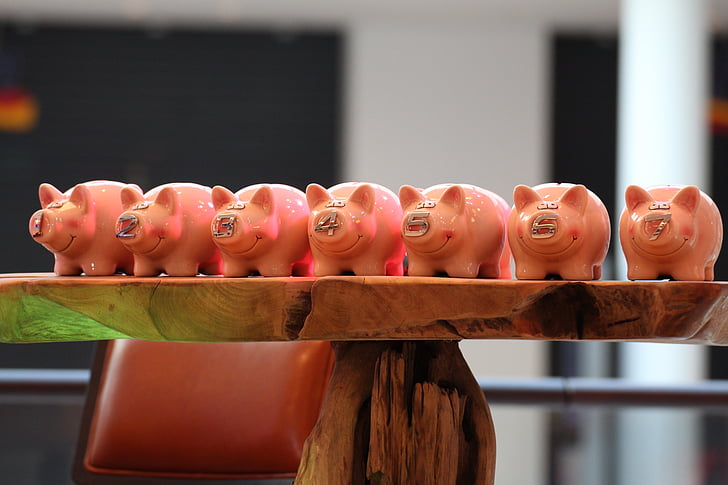 저금통, 테이블, 보기, 7, 플레이, 돼지 저금통, 돼지
