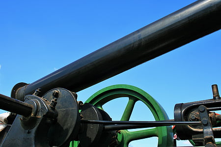 steam engine, engine, steam, black, green, iron, stack