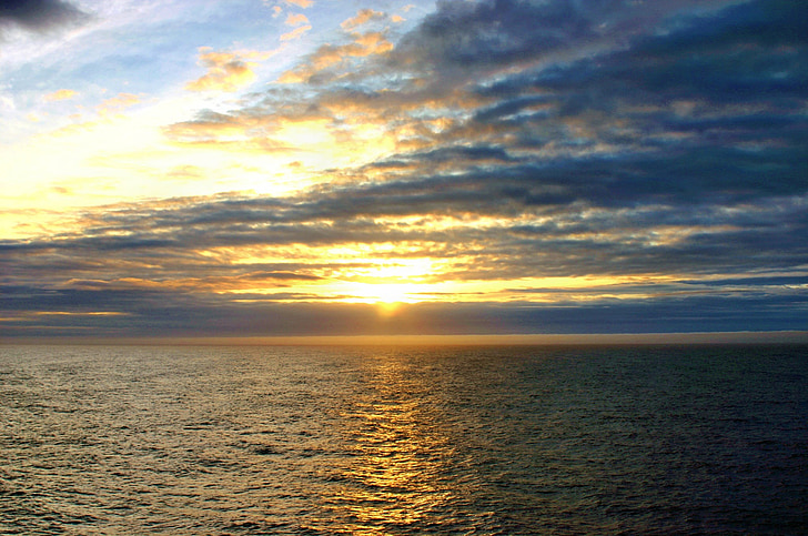 ocean, horizon, sea, water, sunset