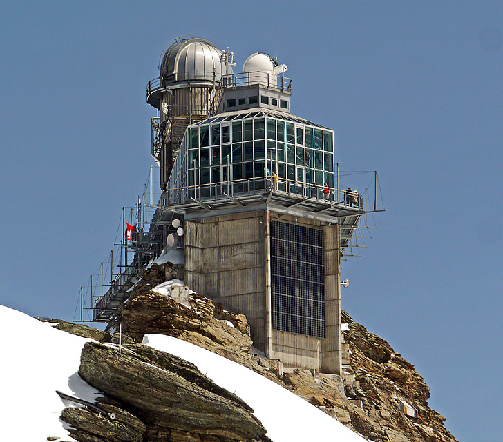 observatoř, Jungfraujoch, 3500m, Švýcarsko, observatoř Sphinx, alpské, sníh
