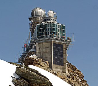 observatorija, Jungfraujoch, 3500m, Šveice, Sfinksa observatorija, Alpu, sniega