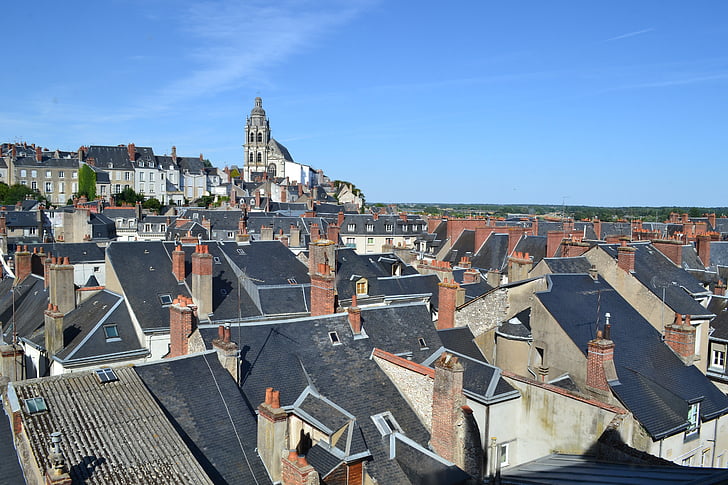 jumts, jumti, jumta segums, šīfera jumtu, Blois, baznīca, kamīns