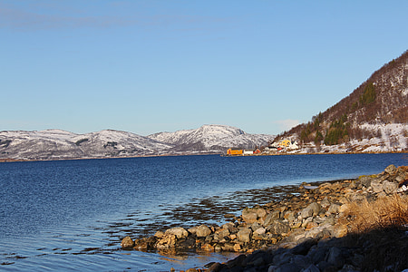ainava, skaists, debesis, jūra, Fjords, sniega, kalns