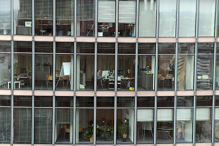 Oficina, complejo de oficinas, fachada de vidrio, edificio, ciudad, ventana, moderno