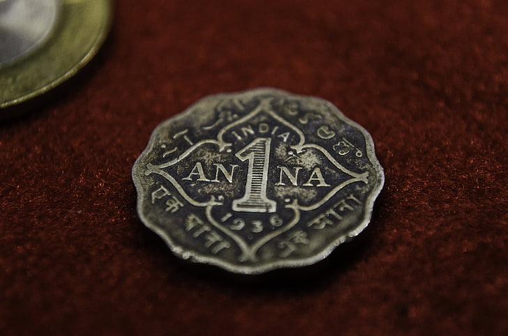 Anna, moneta, India, antica, vecchio, valuta, soldi