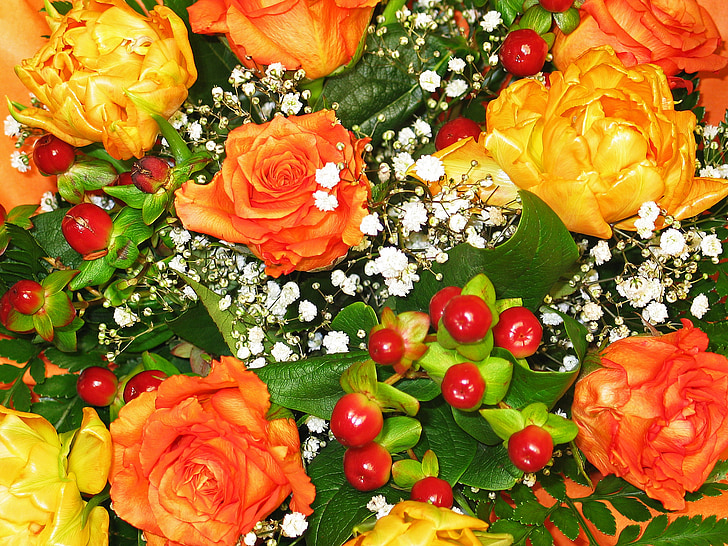 ziedu pušķis, Florists, pušķis no rozēm, pušķis, mīlu, ziedi, rozes