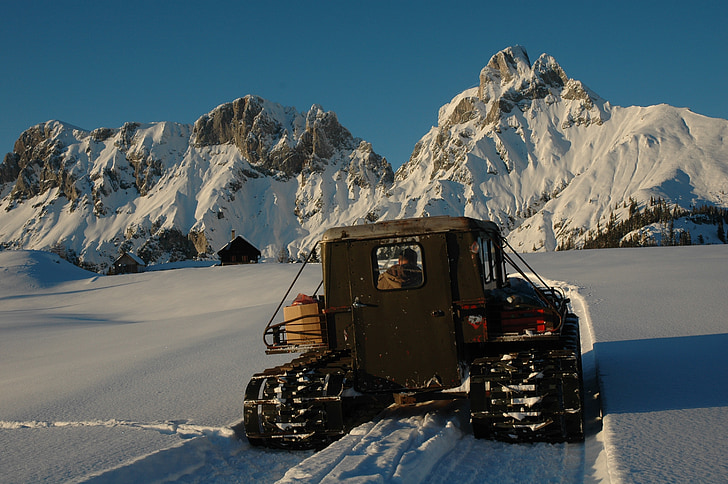pista alcista, vehículo de nieve, nieve groomer, invierno, montañas, paisaje de nieve, Alpine