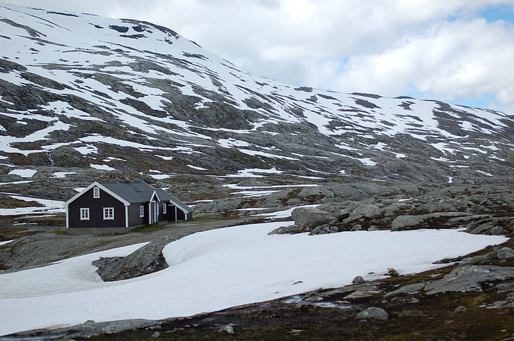 Olden, kleine hut, Lodge, sneeuw, berg, natuur, winter