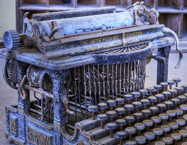 màquina d'escriure, anyada, màquina de collita, mobles, vell, carta, Oficina