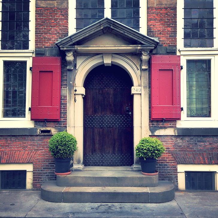 namas, fasado,, Amsterdamas, durys, durys, Miestas, Architektūra