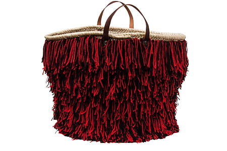 nakwa, basket, bag, trend, south of france, wool fringe, red