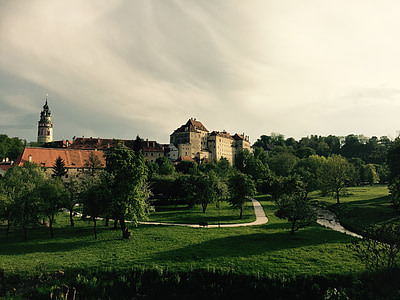 tchèque krumlov, paysage, vue, Château, bâtiment, la fosse des latrines, Romance