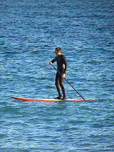 mar, paddle, surf, homem, água, azul, desporto