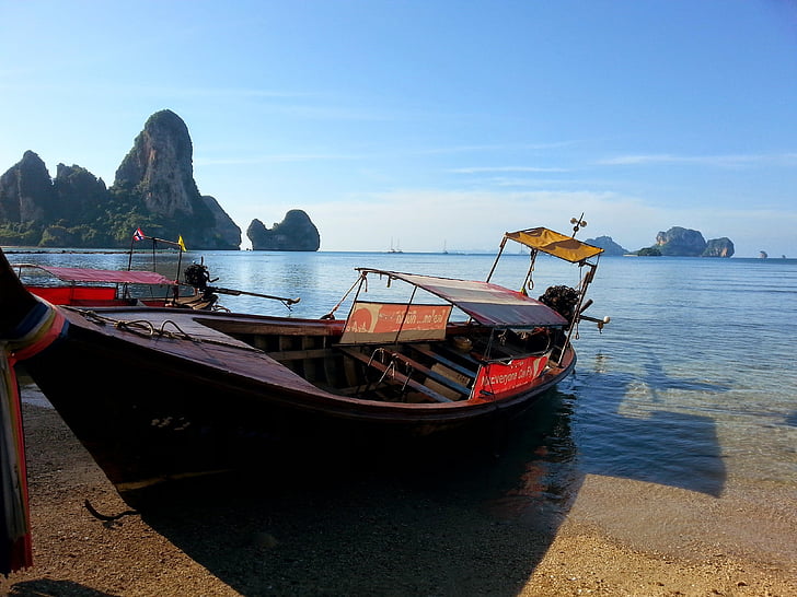 Tajlandia, Railay beach, morze, tajski łódź, Railay, Plaża, Tropical