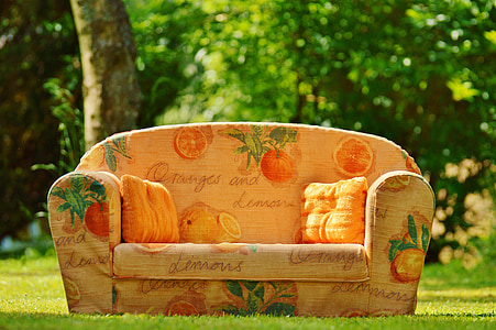 sofa, couch, nature, meadow, rest, chill out, sun