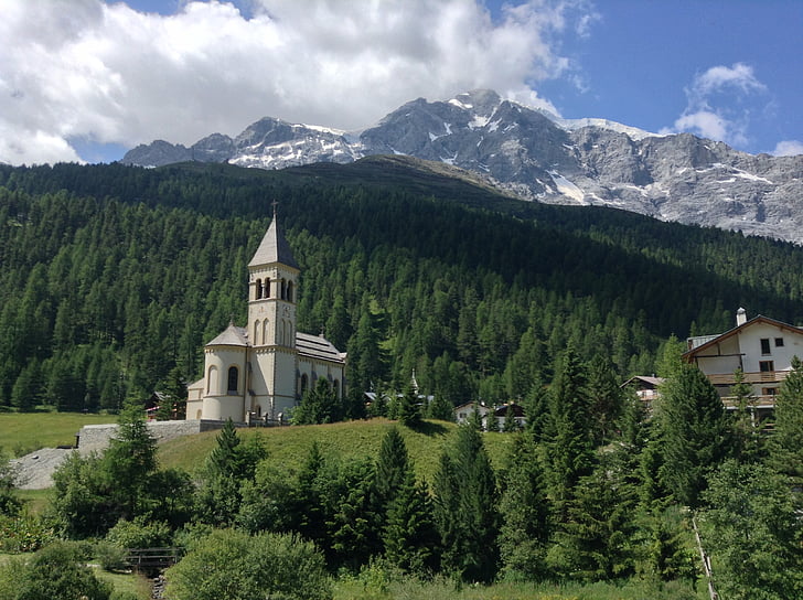 muntanya, sol, l'església, Solda, Tirol del Sud, Ortler
