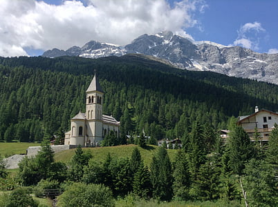 Mountain, slnko, kostol, Solda, Južné Tirolsko, Ortler