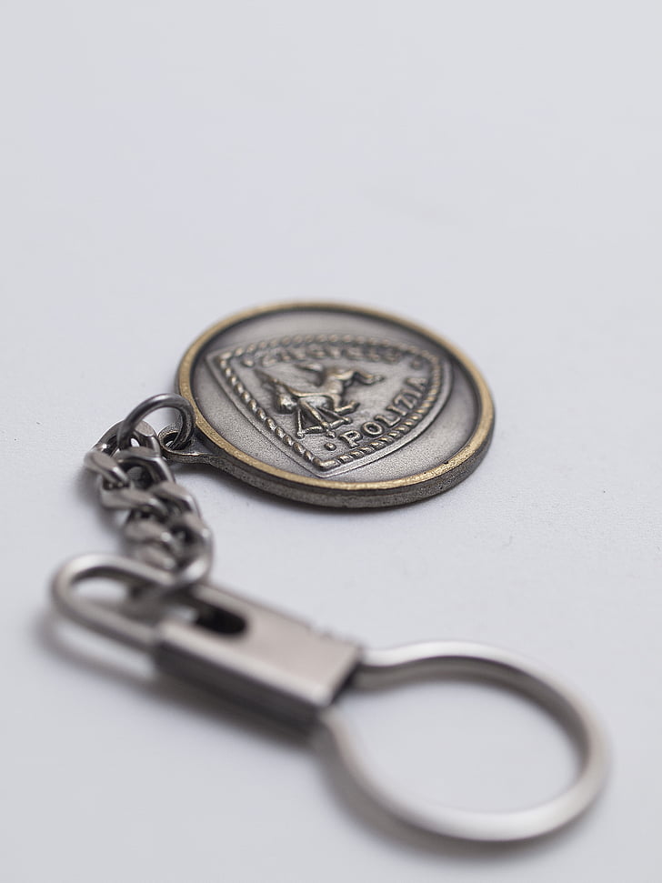 macro, keychain, police, metal, coin, currency