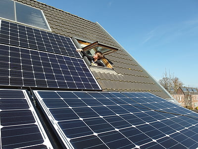 panel surya, energi, tahan lama, listrik, aliran, cahaya, atap