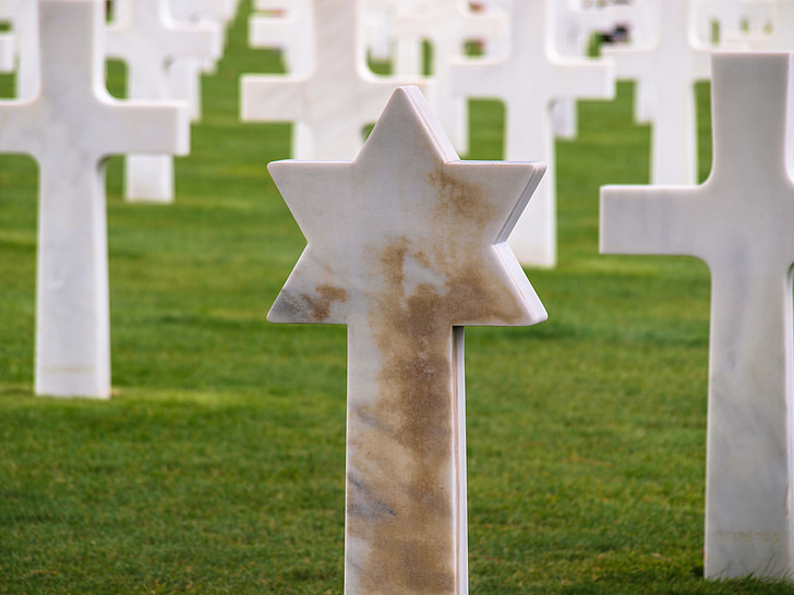 militære kirkegård, krydser, Davidsstjerne, Normandiet, Omaha beach, sorg, Frankrig