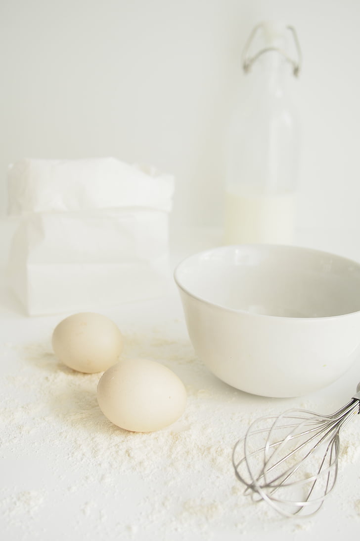 卵, 小麦粉, foodphotography, ホワイト on ホワイト, キッチン, 食品, 料理