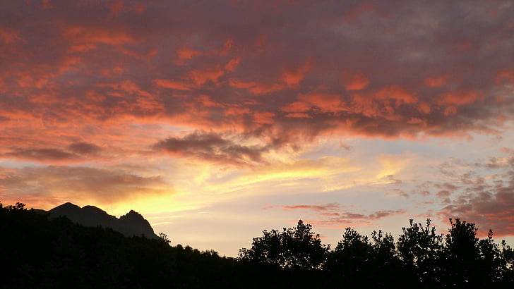 zonsopgang, landschappen, natuur, hemel, wolken, ochtend, Bergen