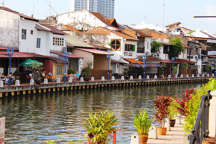 nehir, Malacca Nehri, Şehir, Cafe, Restoran, Sakin ol, güzel