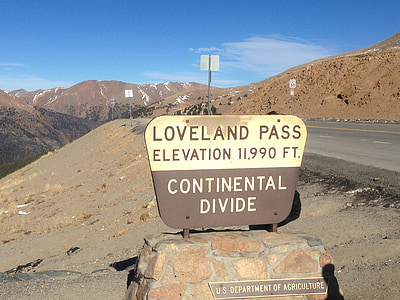 Loveland pass, Continental divide, bergpas, hoogte, hoogten, teken, informatie