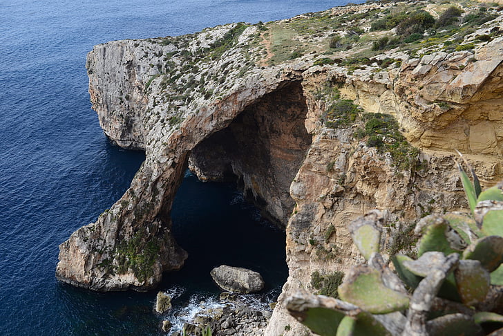 Málta, Gozo, tenger, kék, tengerpart, rock