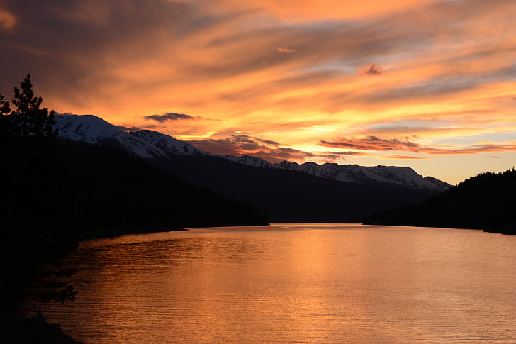 sunset, lake, colorado, orange, sky, water, landscape