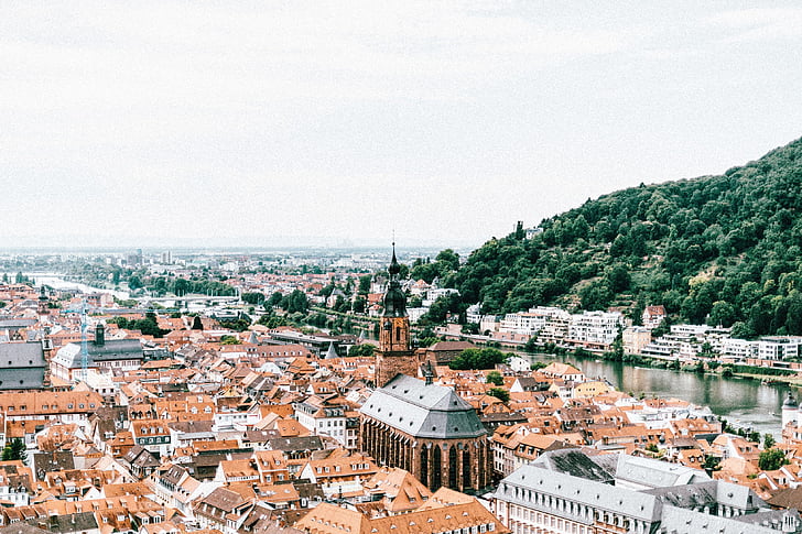 Aerial, photographie, orange, pour toiture, maisons, Heidelberg, Allemagne