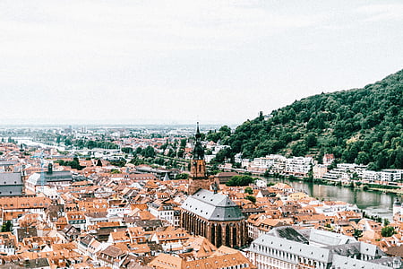 iš lėktuvo, fotografija, oranžinė, stogų dangos, namai, Heidelbergas, Vokietija