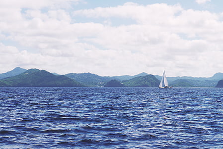 sea, sailing boat, horizon, sail, holiday, caribbean, water
