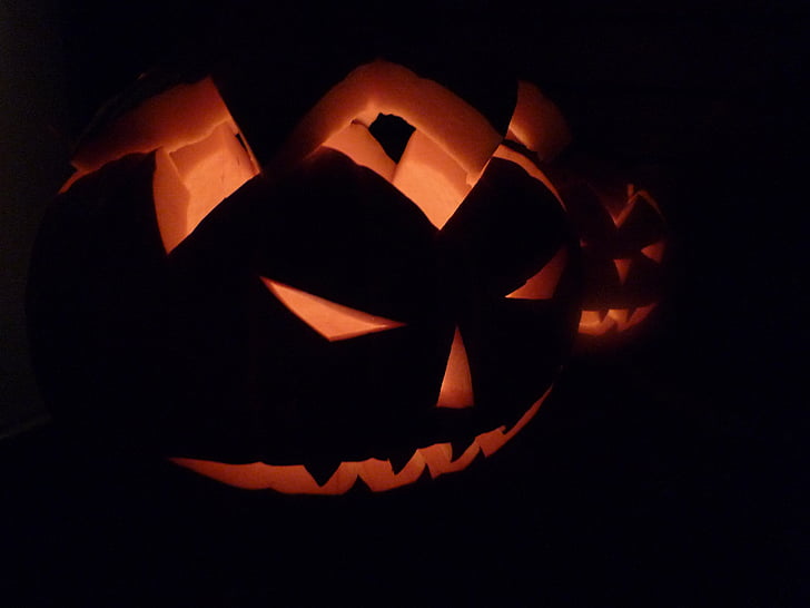 mörka, pumpa, Halloween, läskiga