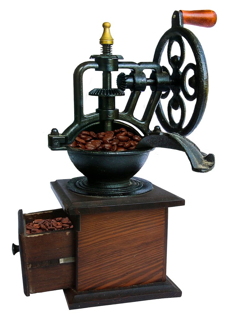 coffee, grinder, old, crank, mill, historically, coffee beans