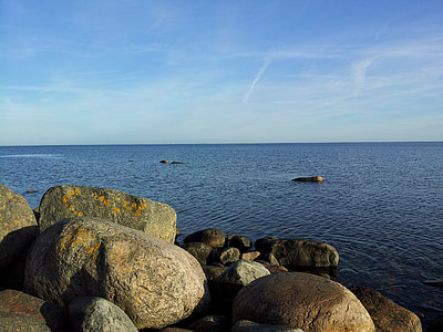 Östersjön, stenstrand, havet, blå, vatten, våg, koppla av