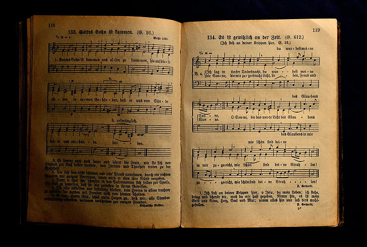 book, antiquariat, hymnal, music, old book, church, christian songs