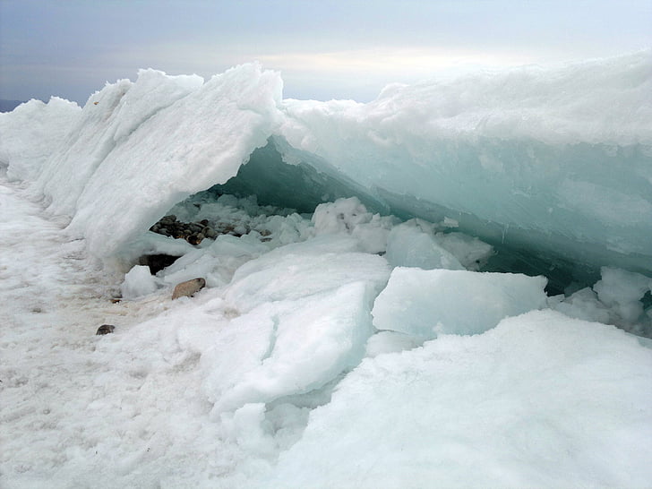 frozen, lake, ice, siberia, baikal, russia, winter
