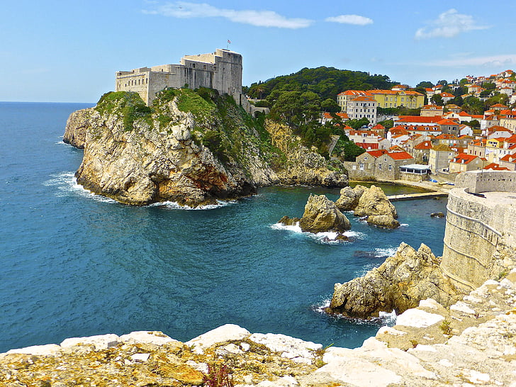 Dubrovník, pobřeží, přímořská krajina, malebný, pevnost, Adriatic, Chorvatsko