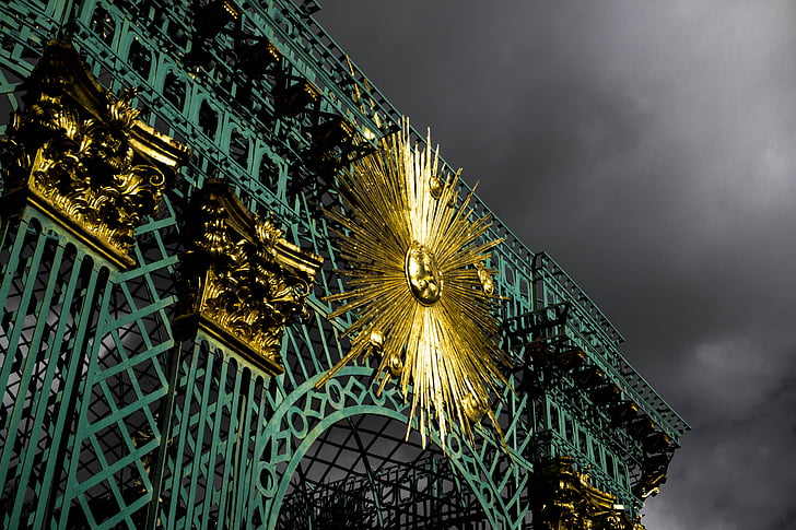 Pavilion, arkkitehtuuri, historiallisesti, Sanssouci, taidokkaasti, kultaa, taivas