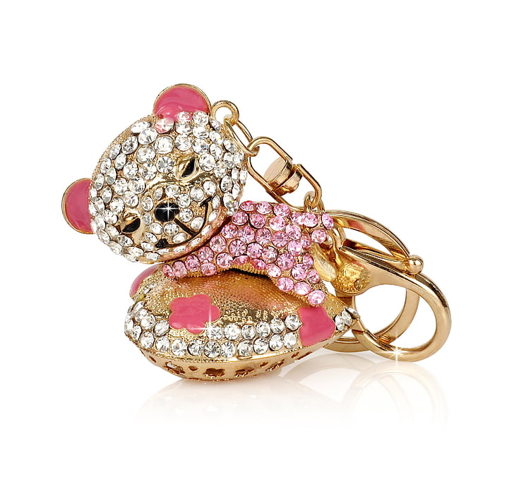 accesory, color, cute, diamonds, gold, heart, key ring