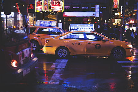 taxi, New York-i, vezetőfülke, város, városi, utca, Manhattan