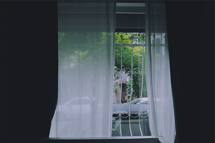 balta, langas, užuolaidos, užuolaidos, kambarys, atspindys, ne žmonės
