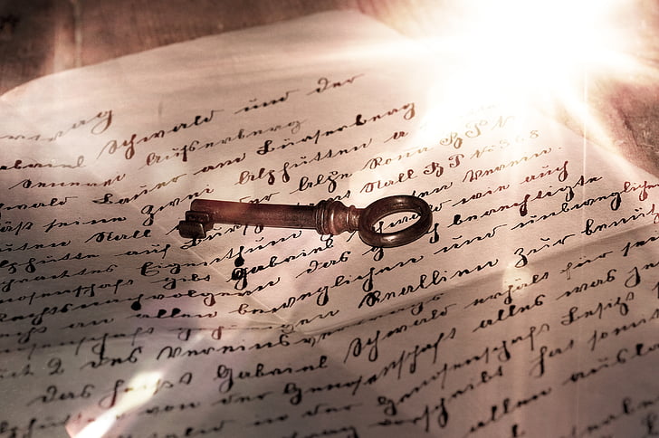 letters, handwriting, old, font, antique, key, book