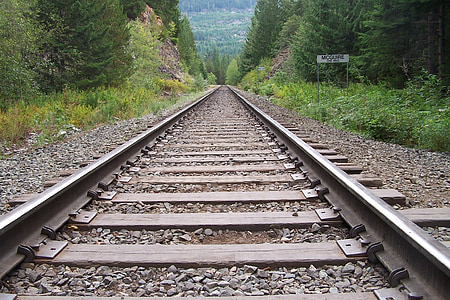 ferroviário, caminho, estrada de ferro, linha férrea, faixas, natureza, Canadá