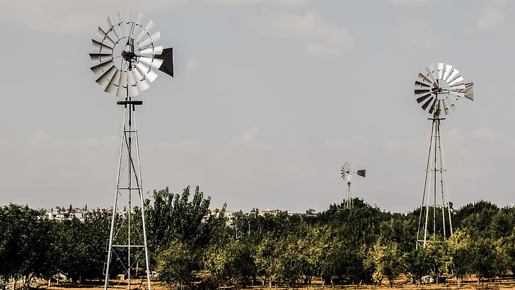 windmill, wheel, landscape, rural, countryside, water, traditional