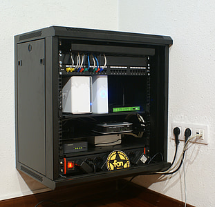 armoire rack, informatique, routeur, disque dur